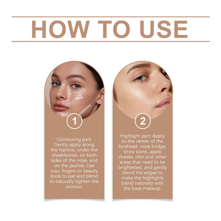 2 in 1 Contouring Stick Brighten and Plump Face Natural Contouring of Facial Contours Waterproof Long-Lasting Highlight Makeup