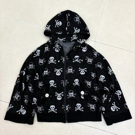 Gothic Skull All Over Print Hoodie Y2K Womens Clothing Japanese Style Casual Gothic Graphic Oversized Zipper Sweatshirt Tops