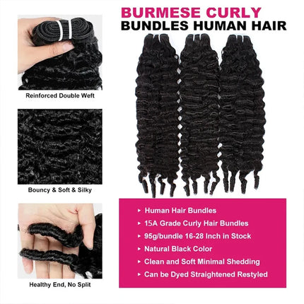 Burmese Curly Hair Bundles Human Hair Bundles Virgin Weave 15A Raw Human Hair Extensions 3C4A Spiral Curly Ends