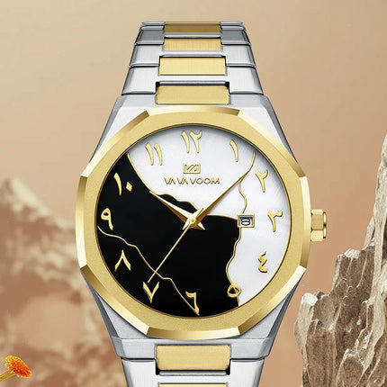 Top Brand Men Watch Marble Dial 42mm Arabic Scale Clock Silver Stainless Steel Quartz Movement Sports Business Wristatch for Men