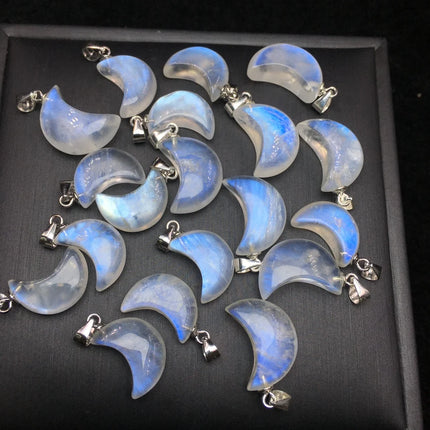 1 Pc Fengbaowu Natural Blue Moonstone Moon Pendant 925 Sterling Silver Reiki Healing Stone Jewelry Gift DIY Accessories
