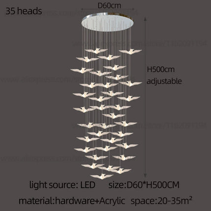 Led Bird Pendant Lamp Home Decoration Lighting Hanging Lamp Design Loft Living Room Showroom Apartment Ceiling Villa Chandelier