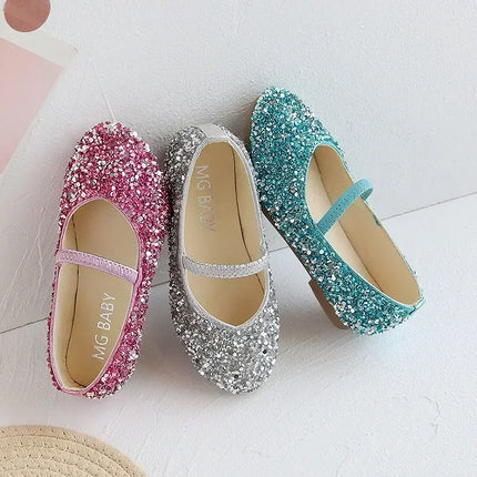 2025 Spring 1 to 12 years old girls dress shoes Beauty Pointed Toe Teen Girl Leather Shoes Bling Princess Wedding Shoes