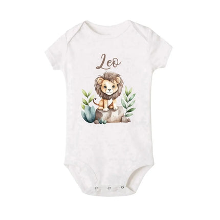 Personalised Leo with Name Baby Romper Newborn Wild One Jungle Birthday Party Bodysuit Cute Toddler Jumpsuit Infant Shower Gift