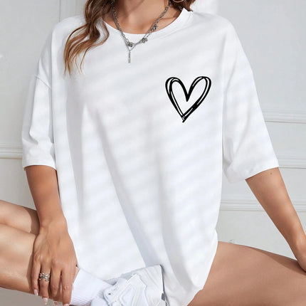 Simple Love Printed Womens T Shirts Summer Breathable Clothes Casual Fashion Short Sleeve Street Oversized All Match T-Shirts