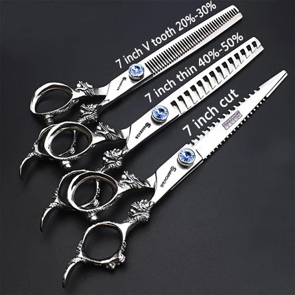 Sharonds 6/7/8 Silver Black Dragon Handle Hair Salon Hairdressing Scissors High Quality 440c Steel Professional Cutting Scissors