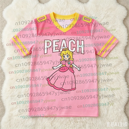 2026 Men Women Bros Yoshi Peach TShirt Summer Breathable Boy Girl V-neck Tee Oversize Short Sleeve Football Jersey For Fans Gift