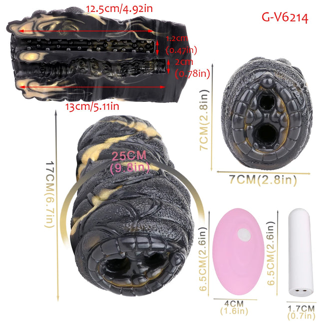 ELKKOST White Pocket Pussy Stroker Wireless Control Vibrating Monster Male Masturbator for Men Realistic Dual-hole Vagina Anal