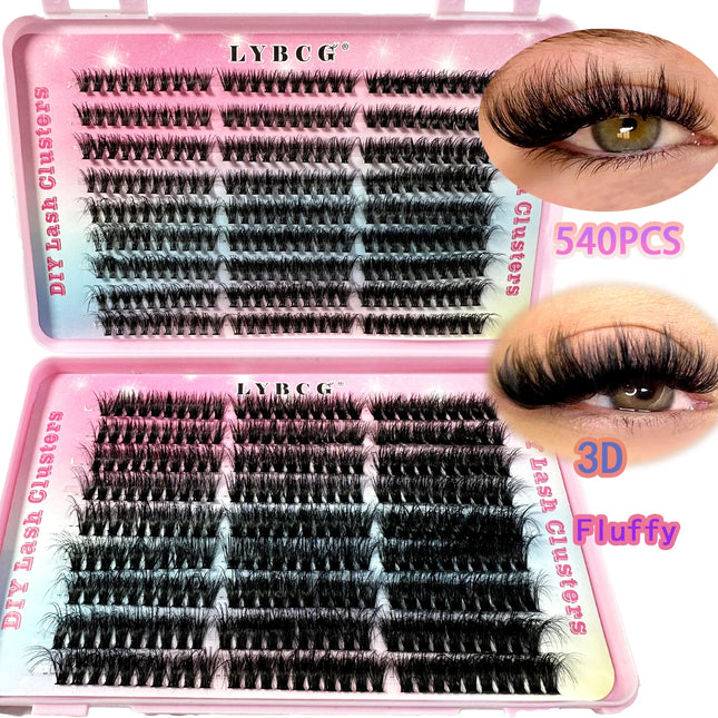 540Pcs 5D Fluffy 10-18mm Mix Lashes Cluster 30D-100D Thick Eyelash D/CC Curl Individual Lashes DIY Lash Extensions Eyelashes