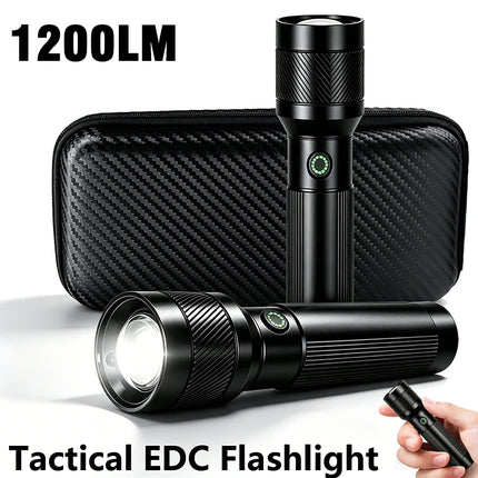 1200LM EDC Handheld Flashlight,USB-C Rechargeable Tactical Zoomable Torch,1000m Long Range,4 Modes for Outdoor Camping Emergency