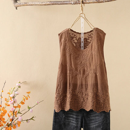 Ele Embroidered Loose Women's Tank Top Trendy Design Summer New Sle Cotton Comfortable Fit Overhead Casual Wear