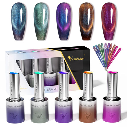 10ml*1pc Venalisa Nail Gel Polish Hema Free TPO Free Color Diamond Sparkle Magnet 10DCat Eye Gel Soak Off UV LED Varnish Gel Kit