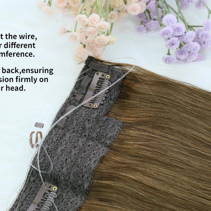Fish Line Remy Straight Human Hair Extensions Clip in Natural 12" - 26" Invisible Wire Hairpieces for Women