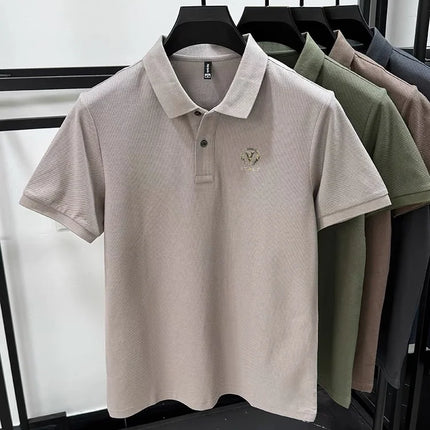 High-end brand 100% cotton short-sleeve polo shirt men's fashion luxury letter embossed casual business breathable summer T-shirt