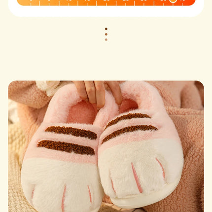 Winter Couple Cat Paw Slippers, Plush Fleece Lined Thick Thermal Home Shoes, Non-Slip Indoor/Outdoor Unisex Anti-Cold House Slid