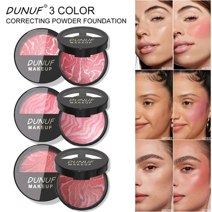 3 Color Blush Palette Waterproof Lightweight Breathable Long Lasting Smooth Baked Powder Blusher Correcting Foundation 60g