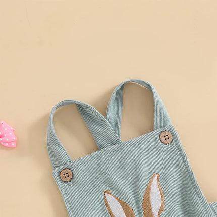 Baby Easter Romper Sleeveless Square Neck Bunny Embroidery Bodysuit Newborn Overalls