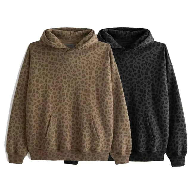 Men Women Casual Loose retro Harajuku Hip Hop Coat fashion hooded leopard print pullover hoodie spring autumn new outerwear top