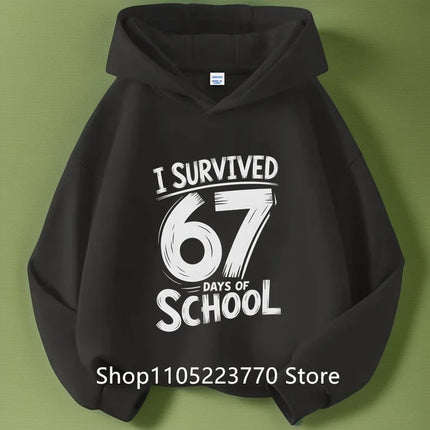 Spring And Autumn Single Casual Fashion Christmas #67 Boys Black Hoodie, Six Seven, Hand Support 67 Cartoon Print Pattern