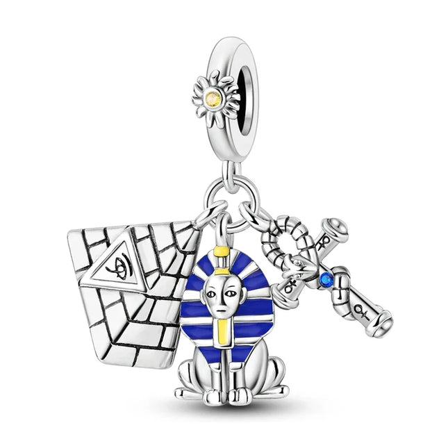 Ancient Egypt's 925 Sterling Silver Guardian Pharaoh&Devil's Eye&Pyramid Sphinx Dangle Charm Fit DIY Bracelet Necklaces Jewelry