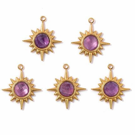 2PCS Natural Amethyst Pendant Charms Purple Crystal Star Sun Water Drop Shape For DIY Making Jewelry Necklace Bracelet