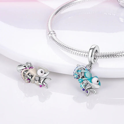 925 Sterling Silver Charms Beads Cute Fire Dragon Shaped Chameleon Charms Fit Original Pendants Bracelet DIY Women Jewelry Gift