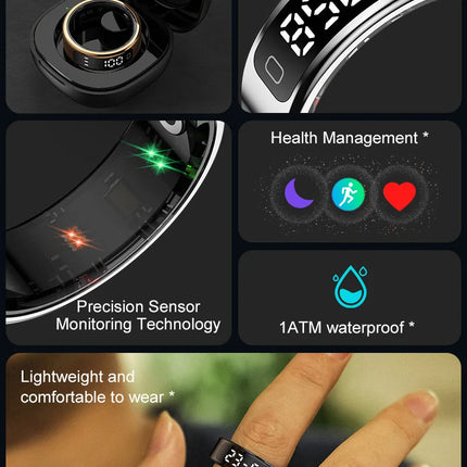 R11C Display Screen Smart Ring Men Women Gesture Swipe Video Smartring Charging Case Health Monitor Waterproof For Android IOS