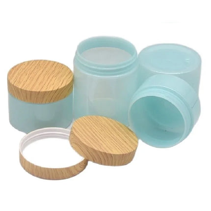 25pcs/lot Empty 100-250g Eye/Face Cream Jar Facial Mask Plastic Makeup Container Lotion Cosmetic Bottle With Imitation Wood Lid