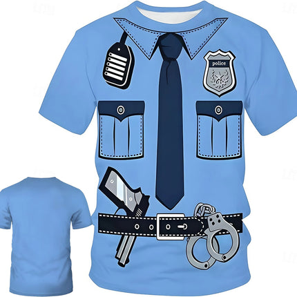 Police Cosplay 3D Print Design T-shirt for Boys & Girls | 2026 New 3D Technology Print | Casual Outing & Home Wear