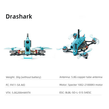 HGLRC Drashark 75mm 1.6 Inch F4 1S Toothpick FPV Racing Drone BNF with 200mW VTX CADDX FPV Camera