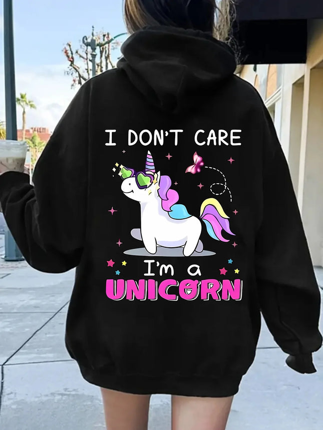 Creative Unicorn Graphic Kangaroo Pocket Hoodie Casual Long Sleeved Hooded Sweatshirt Fashionable Women's Versatile Sweatshirt