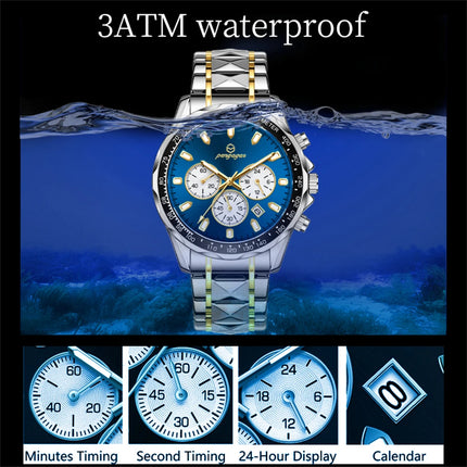 PENGAGAR Luxury Watches Men Business Waterproof Luminous Fashion Stainless Steel Date Week Band Male Quartz Watch Reloj