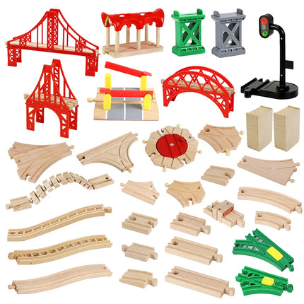 Wood Train Tracks Parts Railway Rails Racing Track Railway Bridge Cave Fit Wooden Train Toys Connector Accessories Birthday Gift