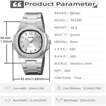 Skmei Bracelet Watches for Men Analog Display 50M Waterproof Simple Style Quartz Wristwatch