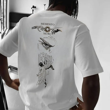 Summer New Men's Personalized Flower and Letter Printed Breathable and Comfortable Round Neck T-shirt Outdoor Casual Top