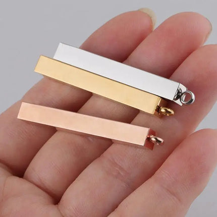 10Pcs/Lot Stainless Steel 3D Gold Color Stamping Bar Blank 5x40mm Long Square Pendant Charms for DIY Jewelry Making