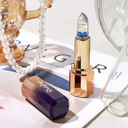 Transparent Flower Jelly Temperature Color-changing Lipstick long-lasting waterproof non stick cup  Anti-drying Lips Skin Care