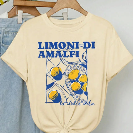 Limoni Di Amalfi Lemon Graphic Women New Trend Collection T-Shirt Crew Neck Lettering Spring Summer Fashion