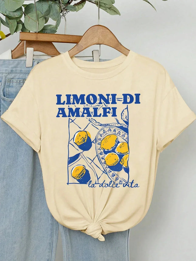 Limoni Di Amalfi Lemon Graphic Women New Trend Collection T-Shirt Crew Neck Lettering Spring Summer Fashion