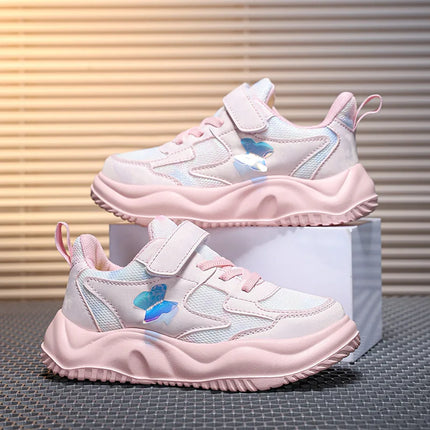 Childrens Sports Shoes Spring Fashion Butterfly Girls Leather Pink Breathable Antislip Light Casual Flat Kids Running Shoes
