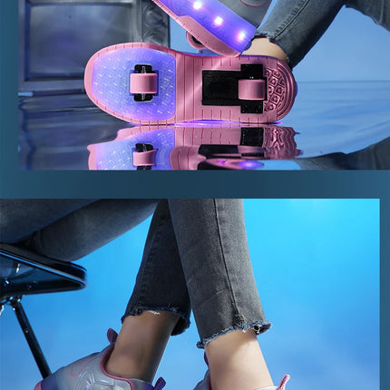Kids Sneakers USB Recharge Light Up Skates Shoes Boys Girls Casual Skateboarding Shoe Roller Skate Outdoor Sports Shoes With LED