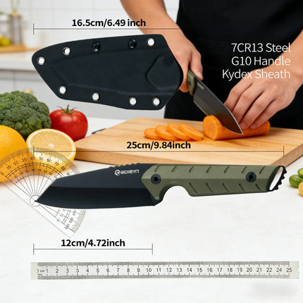 7CR13 Stainless Steel Kitchen Knife with G10 Handle & KYDEX Sheath, Sharp Chef Knife for Home Cooking & Professional Use
