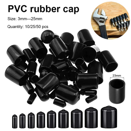 10/25/50pcs 3-25mm PVC Vinyl Rubber Round End Cap Threaded Cap Steel Pipe Plastic Pipe Rubber Protector Classification Kit