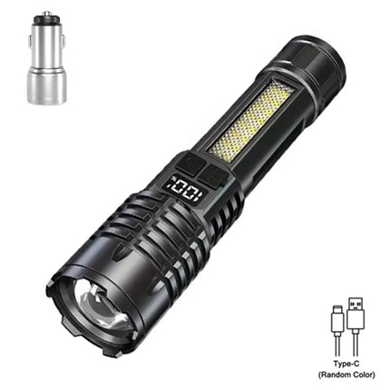 High Power LED COB Flashlight Built-in Large Capacity Battery Rechargeable Torch For Outdoor Camping Emergency Zoom Lantern