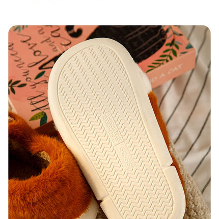 Winter Couple Cat Paw Slippers, Plush Fleece Lined Thick Thermal Home Shoes, Non-Slip Indoor/Outdoor Unisex Anti-Cold House Slid
