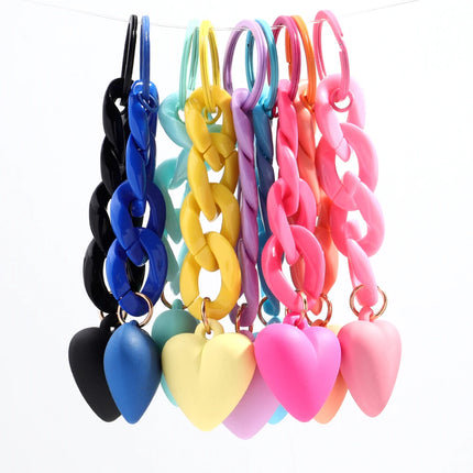 Handmade Heart Keychain Acrylic Plastic Link Chain Key Ring For Women Handbag Pendant Accessorie Car Keys Jewelry Gifts
