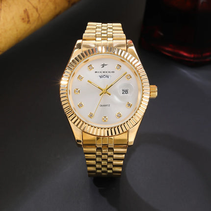 Classic Men's Steel Strap Luxury Wristwatch Business Calendar Stainless Steel Round Male Quartz Watches Clock Wristwatches ﻿