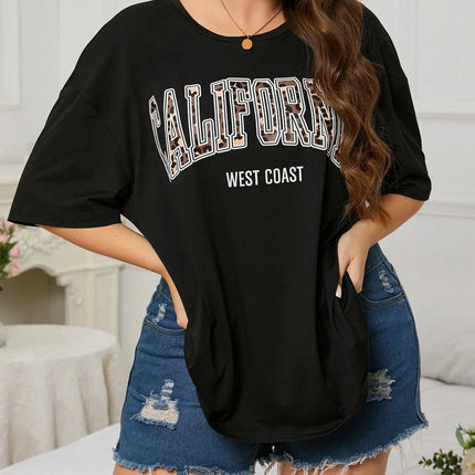 Plus Size California Design Pattern Printed T-shirts Summer Fashion High Quality Short Sleeve Casual Sport O-Neck Pullover Top