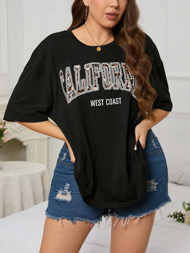 Plus Size California Design Pattern Printed T-shirts Summer Fashion High Quality Short Sleeve Casual Sport O-Neck Pullover Top