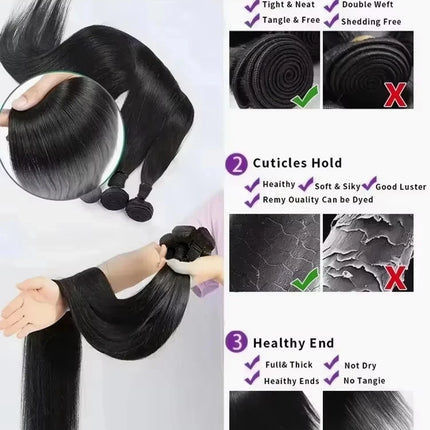 26 28 30 40 Inches Straight Human Hair Bundles Brazilian Raw Remy Weave 100% Unprocessed Extension Weft Natural Black For Women